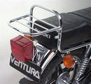 The image shows a sleek black Ventura EVO-12 Bike-Pack with orange accents labeled "EVO-12 Pack," paired with the versatile "Adjustable Pack-Rack." Also included are the sturdy "EVO-Rack" and "L-Bracket Generic Image" for Suzuki GN 250 (83-07).