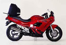 Ventura Suzuki GSX 750 FK–FS Bike-Pack Kit includes a black EVO-12 pack, Adjustable Pack-Rack mounted on a bike, and an L-Bracket with screws, each clearly labeled.