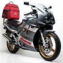 Image showing the Ventura EVO-12 Bike-Pack Kit for Suzuki GSX 250 K2-K4 (02-04), including the EVO-12 Pack (black zippered bag), Adjustable Evo-Rack (rear bike rack), and L-Bracket with bolts (generic image).