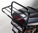 Image showing the Ventura EVO-12 Bike-Pack Kit for Suzuki GSX 250 K2-K4 (02-04), including the EVO-12 Pack (black zippered bag), Adjustable Evo-Rack (rear bike rack), and L-Bracket with bolts (generic image).