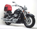 The Ventura EVO-12 Bike-Pack Kit for Suzuki VL 800 Volusia K4 (04) includes an EVO-12 pack, Evo-Rack, and L-bracket with mounting hardware—each shown labeled on a white background. Compatible with Adjustable Pack-Rack systems.