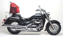 The Ventura EVO-12 Bike-Pack Kit for Suzuki VL 800 Volusia K4 (04) includes an EVO-12 pack, Evo-Rack, and L-bracket with mounting hardware—each shown labeled on a white background. Compatible with Adjustable Pack-Rack systems.