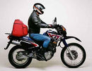 Image showing the Ventura EVO-12 Bike-Pack Kit for Yamaha XT 600 E H-R (96-03), featuring an Adjustable Pack-Rack on the bike, an EVO-12 pack, and a labeled L-Bracket with mounting hardware.