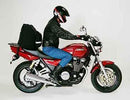 Image of a Ventura EVO-12 bike-pack kit for Yamaha XJR 1200 H/J/K, showing: EVO-12 pack (black zippered bag), Evo-Rack rear luggage rack, and L-bracket (black metal bracket with screws).