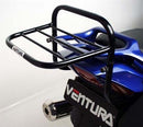Image showing three Ventura bike accessories for Yamaha FJR 1300 N - T (01-05): EVO-12 Pack (black bag), Evo-Rack (rear rack), and L-Bracket (with screws). Title: EVO-12 Bike-Pack Kit. Ideal for adding a Top-Box Rack to your ride.