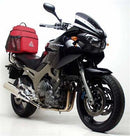 Ventura Yamaha TDM 900 P-B (02-12) Bike-Pack Kit with a black EVO-12 pack, adjustable Evo-Rack for motorcycle mounting, and L-Bracket with screws. All parts are clearly labeled in the generic product image for easy identification.