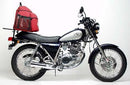 Image showing a Ventura EVO-12 Bike-Pack Kit for Yamaha SR 250 P (2002) with three labeled components: EVO-12 Pack (black bag), Adjustable Pack-Rack (metal rack), and L-Bracket (black brackets with screws, generic image).