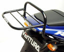 Image shows a Ventura EVO-12 Bike-Pack Kit on a Yamaha YZF 600 R6 R-T (03-05), featuring the Evo-Rack, EVO-12 pack, and labeled L-Bracket with screws—highlighting this adjustable pack-rack system's versatility.