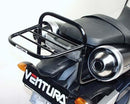 Image showing the Ventura EVO-12 Bike-Pack Kit for Yamaha MT-01 1700 (04-14), including a black EVO-12 Pack, Evo-Rack Sport-Rack mounted on the bike, and a generic L-Bracket with screws.
