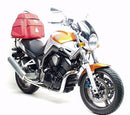The Ventura EVO-12 Bike-Pack Kit for Yamaha BT 1100 Bulldog (01-05) features a black EVO-12 pack, bike-mounted Evo-Rack, L-Brackets with screws, all with red tags—ideal for your Adjustable Pack-Rack system.