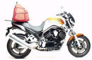 The Ventura EVO-12 Bike-Pack Kit for Yamaha BT 1100 Bulldog (01-05) features a black EVO-12 pack, bike-mounted Evo-Rack, L-Brackets with screws, all with red tags—ideal for your Adjustable Pack-Rack system.