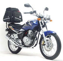 The Ventura EVO-12 Bike-Pack Kit for Yamaha SX4-W 225 Scorpio Z (06-14) includes a black EVO-12 pack, a black Evo-Rack on bike, and generic metal L-brackets with screws. Compatible with Top-Box Rack setups.