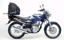 The Ventura EVO-12 Bike-Pack Kit for Yamaha SX4-W 225 Scorpio Z (06-14) includes a black EVO-12 pack, a black Evo-Rack on bike, and generic metal L-brackets with screws. Compatible with Top-Box Rack setups.