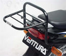 The Ventura EVO-12 Bike-Pack Kit for Yamaha SX4-W 225 Scorpio Z (06-14) includes a black EVO-12 pack, a black Evo-Rack on bike, and generic metal L-brackets with screws. Compatible with Top-Box Rack setups.
