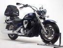 The Ventura EVO-12 Bike-Pack Kit for Yamaha XVS 1300 A V-Star (07-08) includes the EVO-12 pack, Evo-Rack on a motorcycle, and L-Bracket with screws, all labeled for easy ID on a white background.