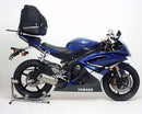 The Ventura EVO-12 Bike-Pack Kit for Yamaha YZF 600 R6 V-D (06-14) includes an EVO-12 pack, Evo-Rack fitted to the bike, and a black L-bracket with screws. Each item is labeled in red with its product name for easy identification.
