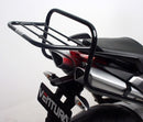 Image showing three components of the Ventura EVO-12 Bike-Pack Kit for Aprilia Shiver 750 (08-09): an EVO-12 Pack (black bag), an Evo-Rack Top-Box Rack on a bike, and an L-Bracket with screws.