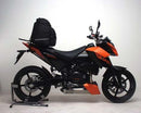 The image features a Ventura EVO-12 Bike-Pack Kit on a KTM 690 Duke (2008), including the sleek black EVO-12 Pack with an orange stripe. It also displays the Adjustable Pack-Rack, EVO-Rack, and L-bracket with screws, completing this versatile setup.