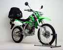The Ventura EVO-12 Bike-Pack Kit for the Kawasaki KLX 250 (08-19) includes a chic black pack with red accents, an Adjustable Pack-Rack for easy bike attachment, and a durable L-Bracket with screws, boosting storage capacity while merging style and functionality for avid cyclists.