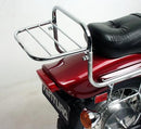 Image of a Ventura EVO-12 Bike-Pack Kit showing a sleek black and gray EVO-12 pack with an adjustable Pack-Rack, an EVO-RACK securely fitted to a Kawasaki EN 500 Vulcan (08-09), and an L-bracket with screws.