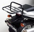 Ventura EVO-12 Bike-Pack Kit for Suzuki SV 650S K3-L2 (03-12) includes a black EVO-12 Pack cargo bag, Evo-Rack rear rack, and L-Bracket metal brackets with screws—ideal for secure mounting and versatile storage.