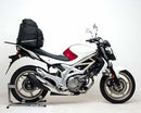 Image featuring the Ventura EVO-12 Bike-Pack Kit for Suzuki SFV 650 Gladius (09-15), including an EVO-12 Pack, Adjustable Pack-Rack mounted on the bike, and a labeled black L-Bracket with screws for easy identification.