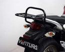 Image featuring the Ventura EVO-12 Bike-Pack Kit for Suzuki SFV 650 Gladius (09-15), including an EVO-12 Pack, Adjustable Pack-Rack mounted on the bike, and a labeled black L-Bracket with screws for easy identification.