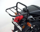 Collage of Ventura's Honda VTR 250 (10-12) Bike-Pack Kit components. Top left shows a black EVO-12 pack with an orange stripe, top right displays an Evo-Rack on a bike, and the bottom features a labeled L-Bracket with screws and bolts for easy assembly.