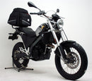 Image showing a Ventura EVO-12 bike-pack bag, a Sport-Rack mounted on a BMW G 650 X Country (07-09) motorcycle, and a labeled L-Bracket with screws. Text reads: "EVO-12 Bike-Pack Kit.