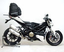 Image of the Ventura EVO-12 Bike-Pack Kit for Ducati 1099 Street fighter (09-13), featuring an EVO-12 pack, Evo-Rack on a motorcycle, and L-bracket with screws. Generic image. Compatible with Sport-Rack and Adjustable Pack-Rack systems.