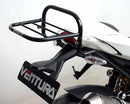 Image of the Ventura EVO-12 Bike-Pack Kit for Ducati 1099 Street fighter (09-13), featuring an EVO-12 pack, Evo-Rack on a motorcycle, and L-bracket with screws. Generic image. Compatible with Sport-Rack and Adjustable Pack-Rack systems.