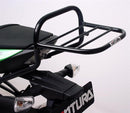 The image showcases a Ventura Bike-Pack Kit for the Kawasaki ZX-10R 1000 (2010), featuring a sleek EVO-12 pack, robust Pack-Rack with easy mounting, and sturdy L-bracket complete with bolts and screws. The black carrying case complements the metal structure for functionality and style.
