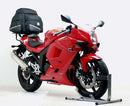 The Ventura EVO-12 Bike-Pack Kit for the Hyosung GT 650R EFI (10-17) includes a sleek black "EVO-12 PACK," an adjustable "EVO-RACK" Pack-Rack, and an L-bracket with screws, ensuring seamless compatibility for your biking adventures.