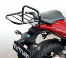 The Ventura EVO-12 Bike-Pack Kit for the Hyosung GT 650R EFI (10-17) includes a sleek black "EVO-12 PACK," an adjustable "EVO-RACK" Pack-Rack, and an L-bracket with screws, ensuring seamless compatibility for your biking adventures.