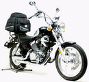 The Ventura EVO-12 Bike-Pack Kit includes a black bike-pack with an orange stripe, the Adjustable Pack-Rack for secure attachment to a Keeway Supershadow 250 (2010), and an L-bracket with screws in a generic image.