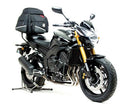 Image showing the Ventura EVO-12 Bike-Pack Kit for Yamaha FZ-8N 800 Fazer (10-15), including a black EVO-12-Pack bag, adjustable EVO-Rack rear bike rack, and a generic L-Bracket image with screws and mounting rods.
