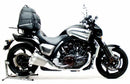 Ventura EVO-12 Bike-Pack Kit for Yamaha V-Max 1700 Y-D (09-16), featuring an EVO-12 pack, adjustable Pack-Rack (Evo-Rack) mounted on the bike, plus a labeled L-Bracket with hardware—all on a white background with text labels.