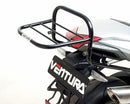 Image of an MV Agusta 1090RR Brutale (10-16) featuring a black Ventura EVO-12 Bike-Pack Kit with orange trim, an adjustable Evo-Rack on the motorcycle, and an L-bracket with screws for easy installation.