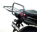 Ventura Aprilia Shiver 750 (10-16) Kit includes a black EVO-12 bike pack, rear Adjustable Pack-Rack attached to a bike, and L-Bracket with screws. Each item is labeled and shown on a white background.
