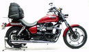 Ventura’s EVO-12 Bike-Pack Kit for Triumph Speedmaster 865 (11-15) includes a black EVO-12 pack, Evo-Rack Top-Box Rack, and an L-bracket with hardware. All items are clearly labeled for easy identification.