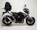 Image showing the Ventura EVO-12 Bike-Pack Kit for Suzuki GSR 750 L1-L5 (11-15), featuring the EVO-12 pack, Evo-Rack Top-Box Rack mounted on a motorcycle, and an L-Bracket with screws; generic image shown.