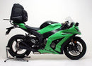 Image of a Ventura EVO-12 Bike-Pack Kit for Kawasaki ZX-10R 1000 ABS (11-15) featuring three components: a black EVO-12 Pack with logo and orange stripe, an Adjustable Pack-Rack mounted on a bike, and labeled L-Bracket with screws as a generic image.