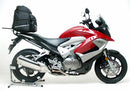 Image showcasing the Ventura EVO-12 Bike-Pack Kit, including an EVO-12 Pack and Adjustable Pack-Rack, in black and red design on a Honda VFR 800X Crossrunner (11-14). Below is a generic L-bracket image with small hardware pieces.