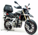 The EVO-12 Bike-Pack Kit includes the Aprilia Dorsoduro 750 (10-15) by Ventura, consisting of a stylish black bike-pack with orange accents, an Adjustable Pack-Rack, and an L-bracket image with screws and bolts.