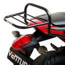 Image showing Ventura EVO-12 Bike-Pack Kit for Honda NC 700X (12-15): labeled black EVO-12 pack with Grab-Handle, Adjustable Pack-Rack mounted on the bike, and generic L-bracket with screws.