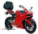Image of the Ventura EVO-12 Bike-Pack Kit for Ducati 1199 Panigale (12-14), including the EVO-12 pack, Evo-Rack on a motorcycle, and black L-bracket with screws and hardware.
