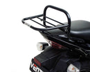 The Ventura EVO-12 Bike-Pack Kit for Suzuki GW 250 Inazuma (13-16) includes a black EVO-12 pack, an Evo-Rack mounted on a motorcycle, and an L-bracket with screws; all components are clearly labeled for easy assembly.