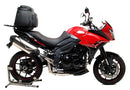 Generic image showing the Ventura EVO-12 Bike-Pack Kit for Triumph Tiger Sport 1050 Triple (13-17), featuring an EVO-12 Pack (black zippered bag), EVO-Rack Top-Box Rack on a motorcycle, and L-Bracket with hardware.