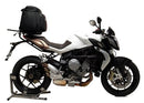 The MV Agusta 800 Brutale (13-16) EVO-12 Bike-Pack Kit by Ventura includes a stylish black pack with an orange-striped zippered pocket, the versatile Evo-Rack and L-Bracket, plus separate mounting hardware for easy setup. Ideal for all your adventure needs!.
