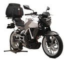 Image of a bike-pack kit titled "Hyosung EX-IV 250 X4, X4R (14-17)" by Ventura, featuring a black pack with red trim in the top left, an Evo-Rack on a bike in the top right, and an L-bracket set with screws at the bottom.